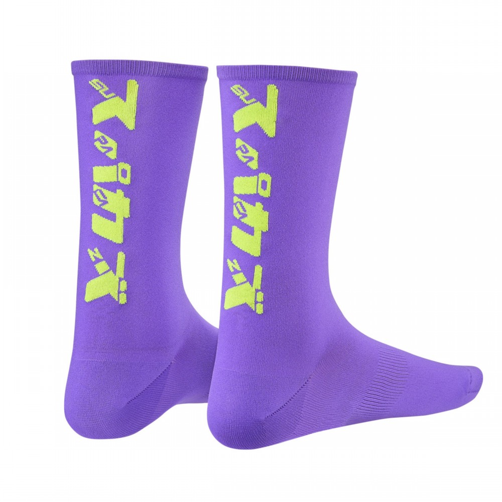 Socks - Katakana - Neon Purple and Neon Yellow - S/M