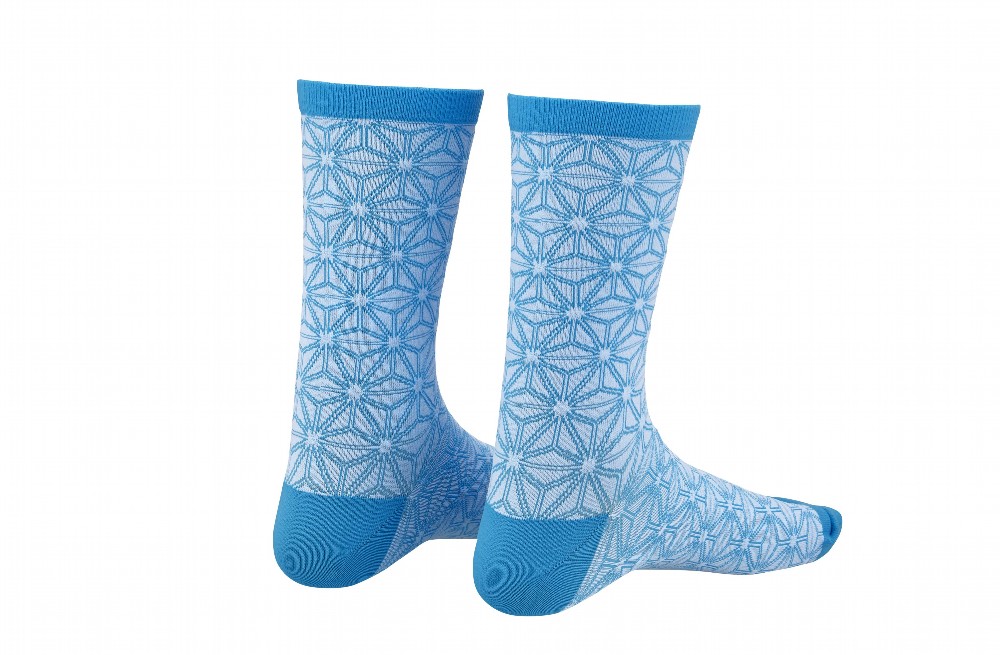 Socks - Asanoha - White & Neon Blue s/m