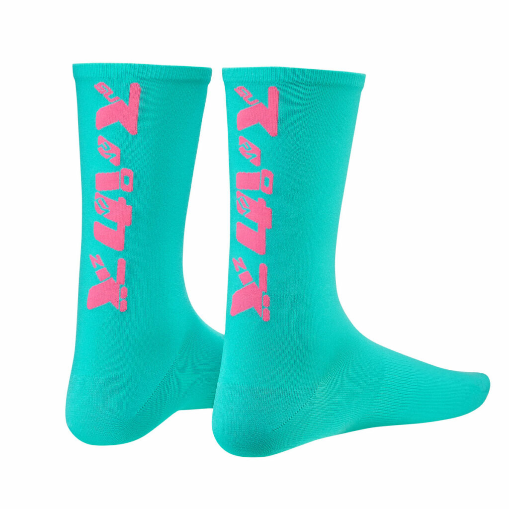 Socks - Katakana - Celeste and Neon Pink - L/XL